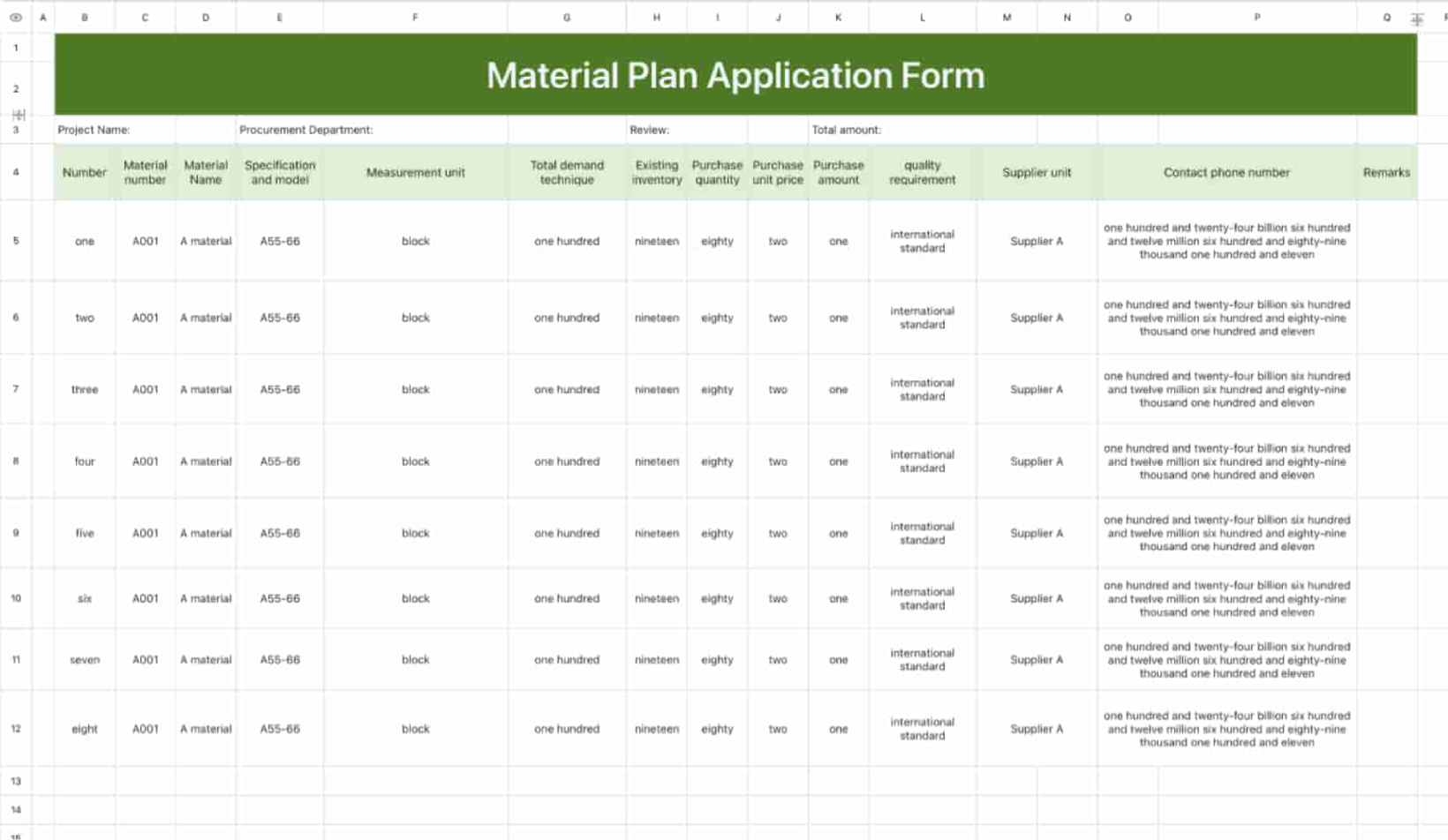 Material Plan Application Form 1